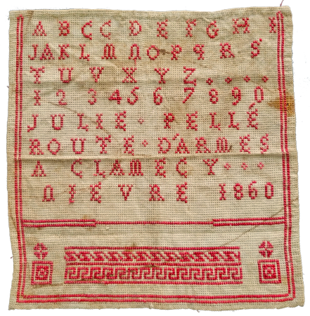 Julie Pellé 1860 Antique French Redwork Sampler - SOLD